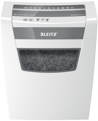 Distrugator documente manual Leitz IQ Home Office, P4, micro-cut (particule), 8 coli, cos 15l, alb-gri