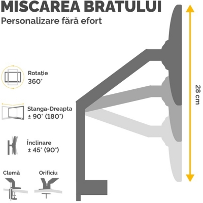 Brat pentru monitor seria Platinum negru Fellowes