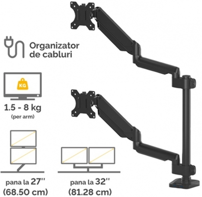 Brat dublu vertical pentru monitor seria Platinum Fellowes