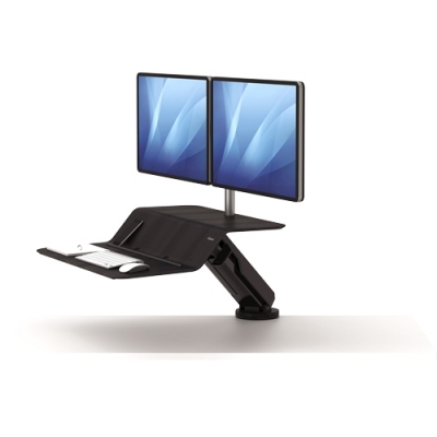 Statie de lucru dubla cu brat ajustabil, culoare negru, Sit-Stand Lotus Fellowes 