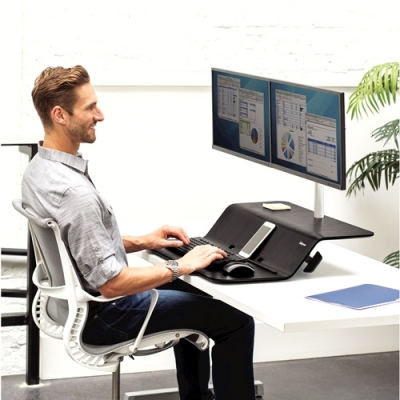 Statie de lucru dubla cu brat ajustabil, culoare negru, Sit-Stand Lotus Fellowes 