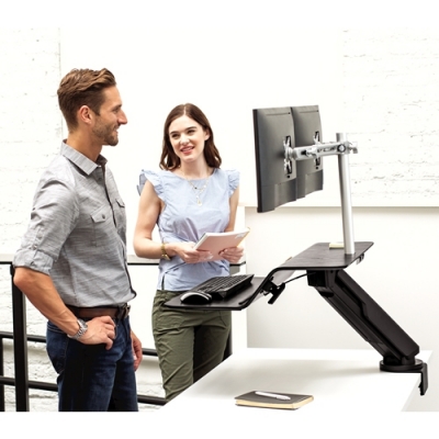 Statie de lucru dubla cu brat ajustabil, culoare negru, Sit-Stand Lotus Fellowes 