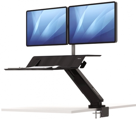 Statie de lucru dubla cu brat ajustabil, culoare negru, Sit-Stand Lotus Fellowes 