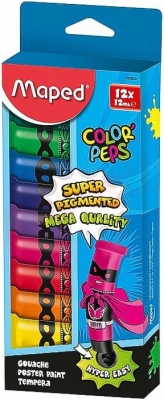 Tempera pe baza de apa, 12 culori/set, tub 12 ml, Maped