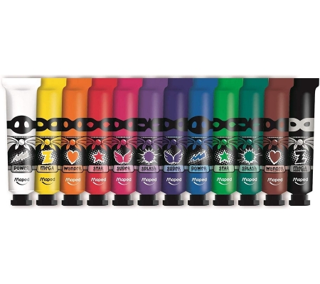 Tempera pe baza de apa, 12 culori/set, tub 12 ml, cutie plastic, Maped