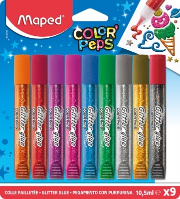 Adeziv lichid cu sclipici Color Peps 9 culori/set Maped