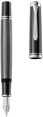 Stilou Souveran M605 Stresemann F, penita aur 14k, accesorii placate cu paladiu, corp antracit/dungi, Pelikan