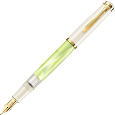 Stilou Classic M200, cu piston, penita F si accesorii placate cu aur 24k, verde-pastel, Pelikan