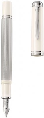Stilou Souveran M405, penita F din aur 16k, accesorii placate cu argint, corp silver-white, in cutie de cadou speciala, Pelikan