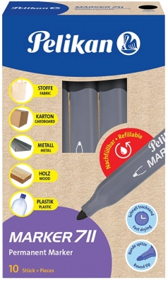 Marker permanent 711, reincarcabil, varf rotund, culoare negru, Pelikan 