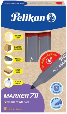 Marker permanent 711, reincarcabil, varf rotund, culoare rosu, Pelikan 