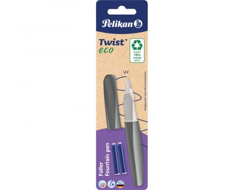 Stilou Twist Eco, culori asortate, grip ergonomic, 2 patroane albastre, blister, Pelikan