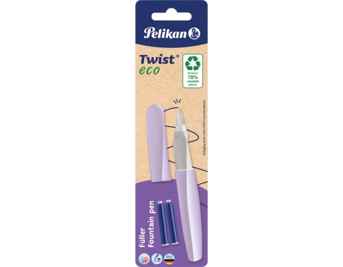 Stilou Twist Eco, culori asortate, grip ergonomic, 2 patroane albastre, blister, Pelikan