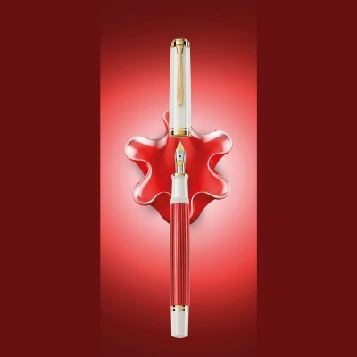 Stilou Souveran M600 Editie Speciala Red-White, penita EF aur 14k, accesorii placate cu aur, corp rosu-alb, cutie cadou, Pelikan