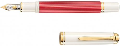 Stilou Souveran M600 Editie Speciala Red-White, penita EF aur 14k, accesorii placate cu aur, corp rosu-alb, cutie cadou, Pelikan