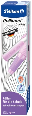 Stilou Structure, penita L, grip ergonomic, pentru stangaci, 1 patron mare albastru inclus, culoare roz deschis, in cutie de carton Pelikan