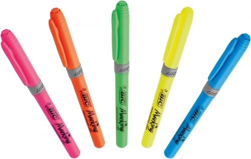 Evidentiatoare Highlighter Grip, varf tesit, mediu, diverse culori, blister 5 buc/set BIC