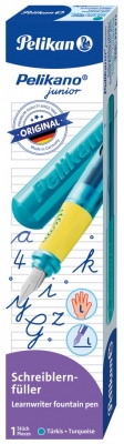 Stilou Junior, penita L, grip ergonomic, pentru stangaci, culoare turcoaz, in cutie de carton, Pelikan