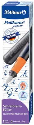 Stilou Junior, penita L, grip ergonomic, pentru stangaci, culoare antracit, in cutie de carton, Pelikan