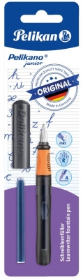 Stilou Junior, penita A, grip ergonomic, pentru dreptaci, 1 patron mare albastru inclus, diverse culori, blister, Pelikan