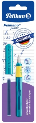 Stilou Junior, penita A, grip ergonomic, pentru dreptaci, 1 patron mare albastru inclus, diverse culori, blister, Pelikan