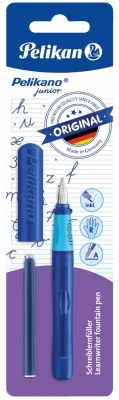 Stilou Junior, penita A, grip ergonomic, pentru dreptaci, 1 patron mare albastru inclus, diverse culori, blister, Pelikan
