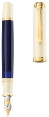 Stilou Souveran M800 M Cream Blue, penita aur 18k, accesorii placate cu aur, corp alb-albastru, Pelikan