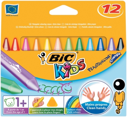 Creioane cerate 12 culori Plastidecor Triunghiulare Bic