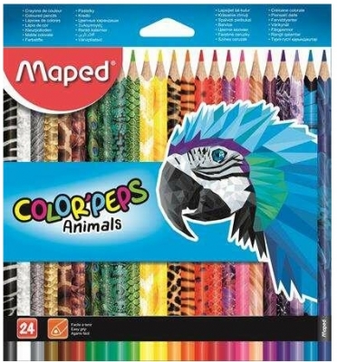 Creioane Colorate, Color Peps Animals, FSC, 24 culori/set, Maped