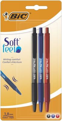 Pix Soft Feel, 1.0 mm, retractabil, diverse culori, blister 3 buc/set BIC