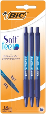 Pix BIC, Soft Feel Clic Grip, albastru, 3 buc/set
