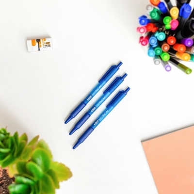 Pix BIC, Soft Feel Clic Grip, albastru, 3 buc/set