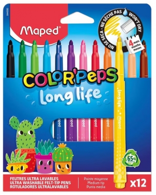 Carioca Maped Color Peps, Long Life 2.0, 12 culori/set