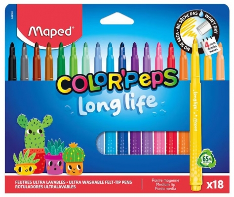Carioca Maped Color Peps, Long Life 2.0, 18 culori/set