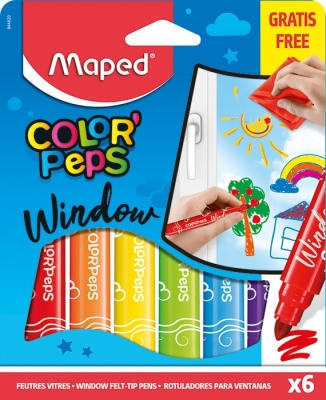 Carioca Color Peps pentru geam 6 culori/set + laveta microfibra Maped