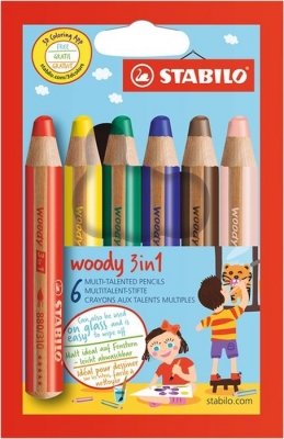 Creioane colorate 3 in 1 Woody 6 bucati/set Stabilo