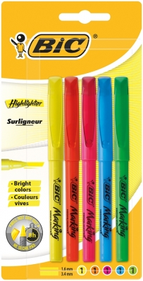 Evidentiatoare Brite Liner Highlighter, varf tesit, reglabil, diverse culori, blister 5 buc/set BIC