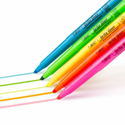 Evidentiatoare Brite Liner Highlighter, varf tesit, reglabil, diverse culori, blister 5 buc/set BIC
