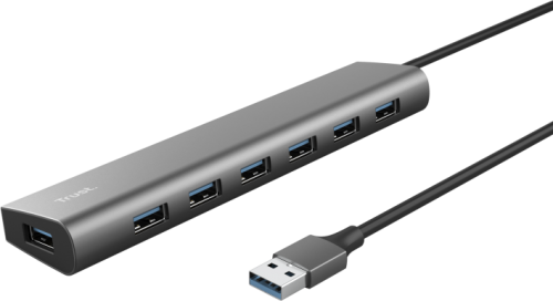 Hub Trust Halyx , 7 porturi USB 3.2 Gen 1, material aluminiu, input USB- C, output USB-A 7, gri