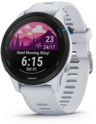 Ceas Garmin Forerunner 255, display 33mm, rezolutie displat 260x260 conectivitate Bluetooth™, ANT+, NFC, USB, functii accelerometru, giroscop, barometru, busola, termometru pentru temperatura exterioară, durata de viata baterie mod ceas inteligent: până la 14 zile, modul GNSS numai cu GPS: până la