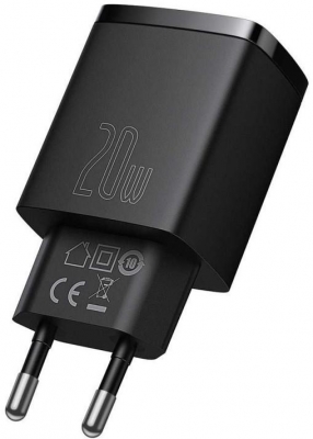 Incarcator retea Baseus Compact, Quick Charge 20W, 1 x USB Type-C 5V/3A max, 1 x USB 5V/3A, negru