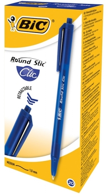 Pix Round Stic Clic, 1 mm, albastru, 20 buc/cutie Bic