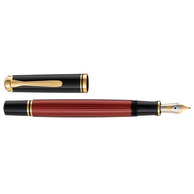 Stilou Souveran M600 B, penita aur 14k, accesorii placate cu aur, corp negru-rosu Pelikan