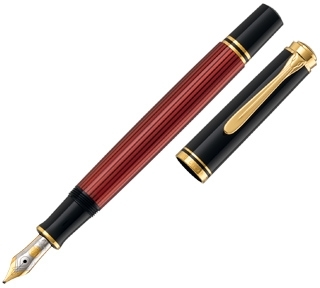 Stilou Souveran M600 B, penita aur 14k, accesorii placate cu aur, corp negru-rosu Pelikan