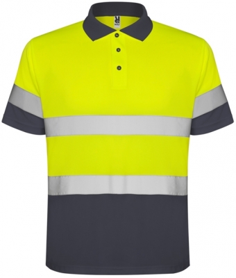 Tricou polo tehnic Hi-Vis Polaris, pentru barbati, Plumb/Galben Fluorescent, Roly