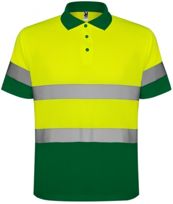 Tricou polo tehnic Hi-Vis Polaris, pentru barbati, Verde Gradina/Galben Fluorescent, Roly