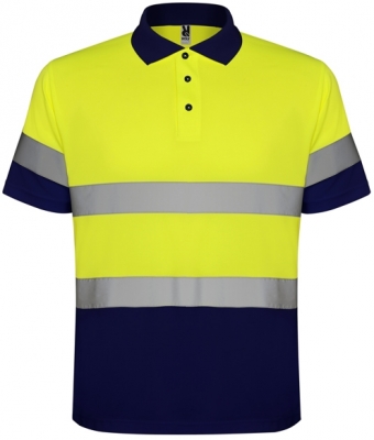 Tricou polo tehnic Hi-Vis Polaris, pentru barbati, Bleumarin/Galben Fluorescent, Roly