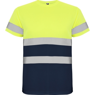 Tricou tehnic Hi-Vis Delta, pentru barbati, Bleumarin/Galben Fluorescent, Roly