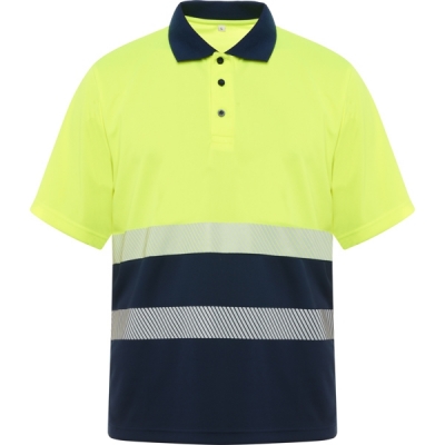 Tricou polo tehnic Hi-Vis Vega, unisex, Bleumarin/Galben Fluorescent, Roly