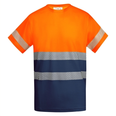 Tricou tehnic Hi-Vis Tauri, pentru barbati, Bleumarin/Portocaliu Fluorescent, Roly